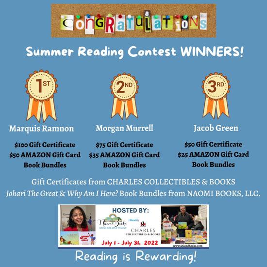 2022 Book Reading Contest Flyer by Naomi Books, LLC and Charles Collectibles and Books 